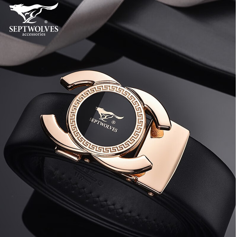 七匹狼男士皮带男潮年轻人个性男真皮潮自动扣中年牛皮商务裤带 金色