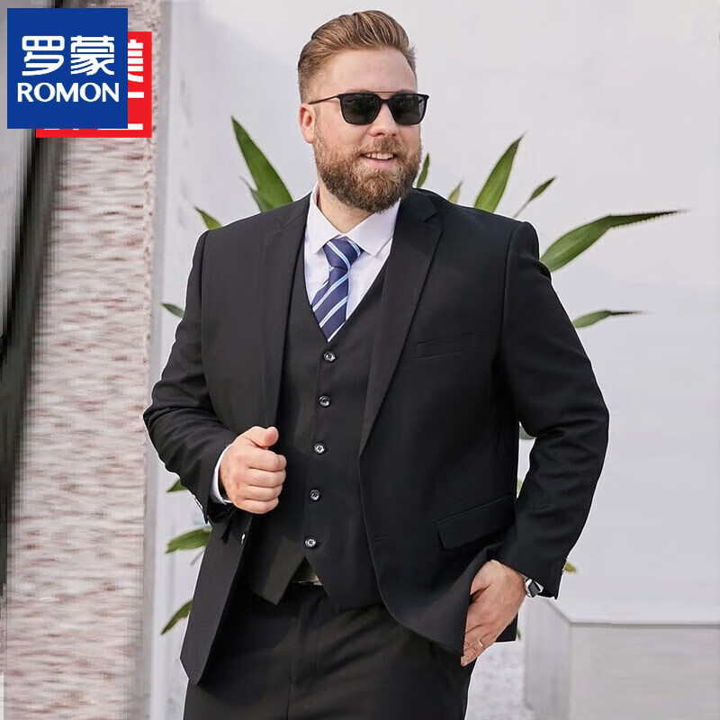 罗蒙(romon)商务正装男士春季休闲西装大肚子胖子外套肥胖宽松大码