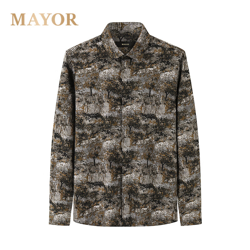 MAYOR男装 ALBINI全棉绒面大印花长袖男衬衫 黄色 39