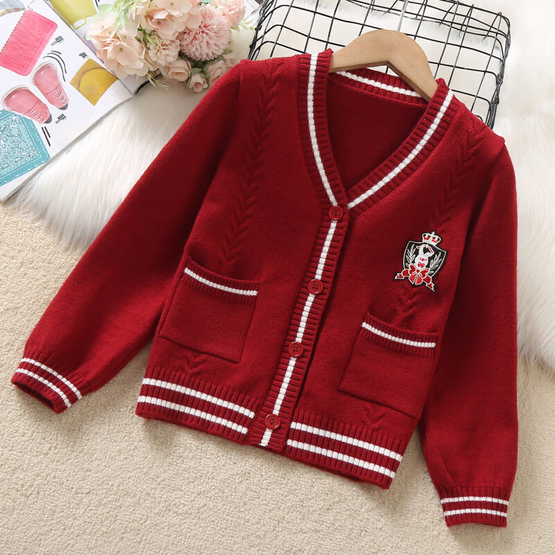 亲智大童毛衣女12-15岁新款开衫女童外套秋冬季儿童小女孩上衣针织衫