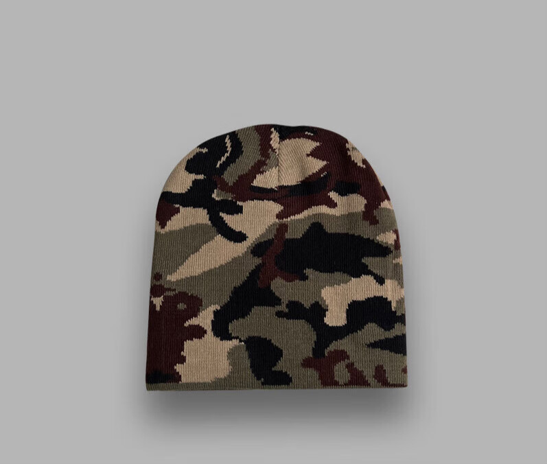 dicifyins迷彩色毛线帽子女秋冬季韩版保暖街头针织帽潮男冷帽 军绿色