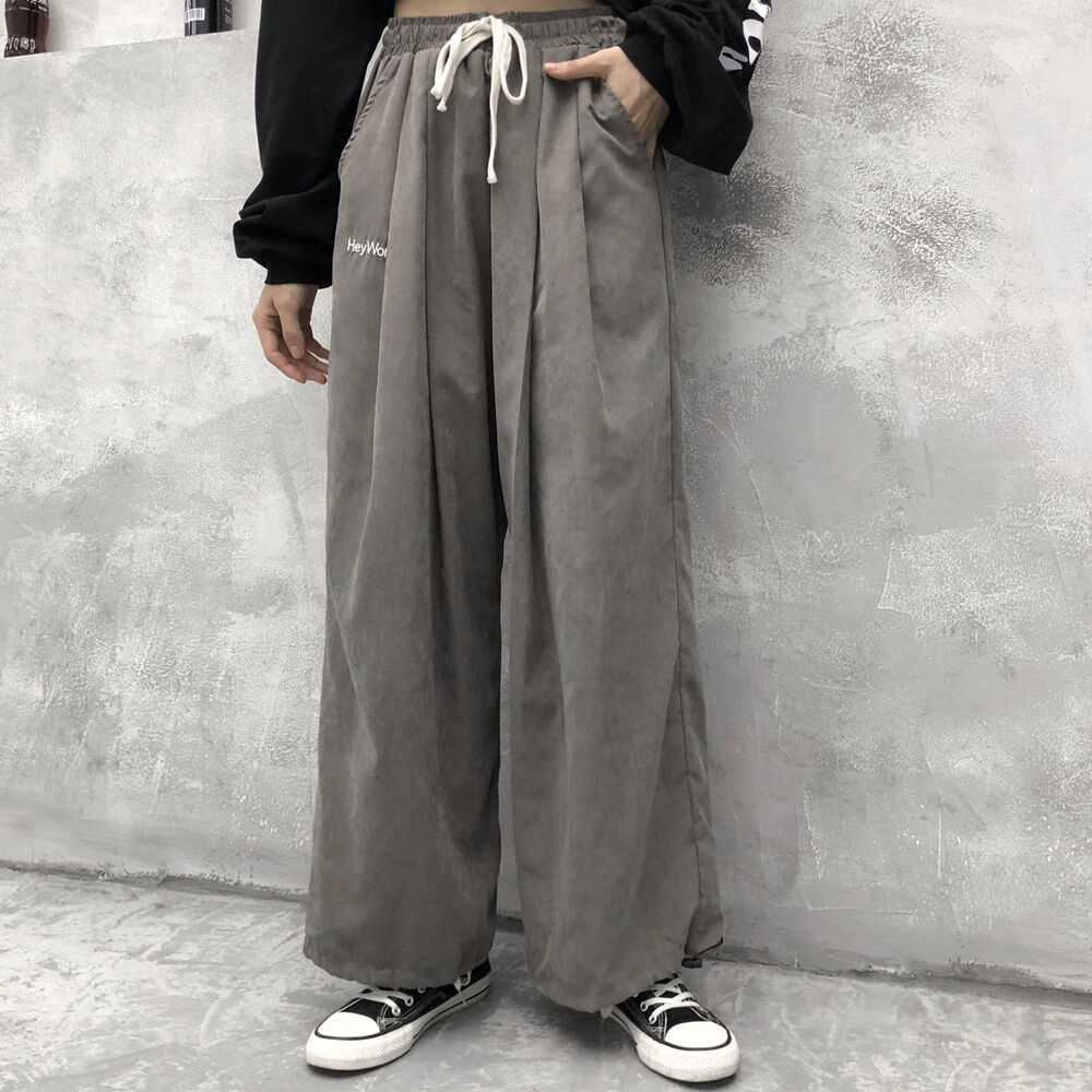 猫适合腿粗女生穿的胯大的胖宽松显瘦休闲阔腿hiphop裤子女秋季 灰色