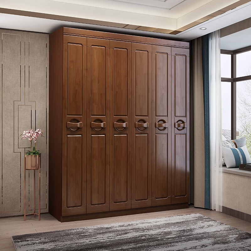 衣柜推拉门衣柜卧室家具简易大衣柜衣橱柜 衣柜(胡桃色/海棠色) 三门