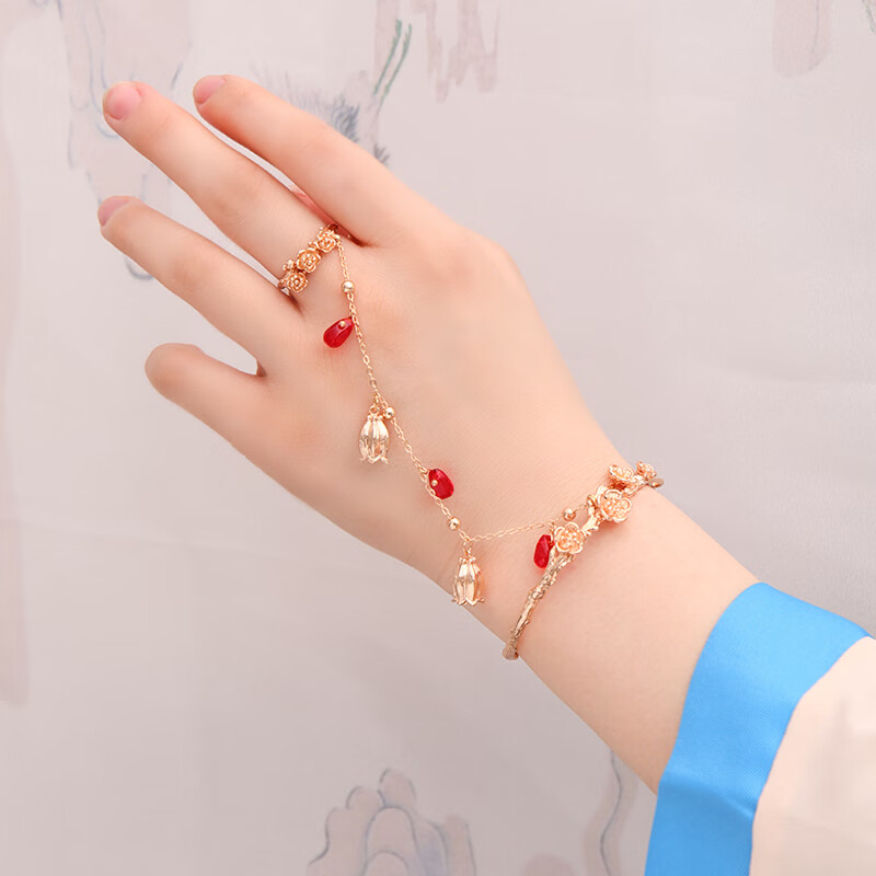 京营闺蜜一对古风彼岸花儿童汉服手镯超仙流苏铃铛戒指一体配饰品