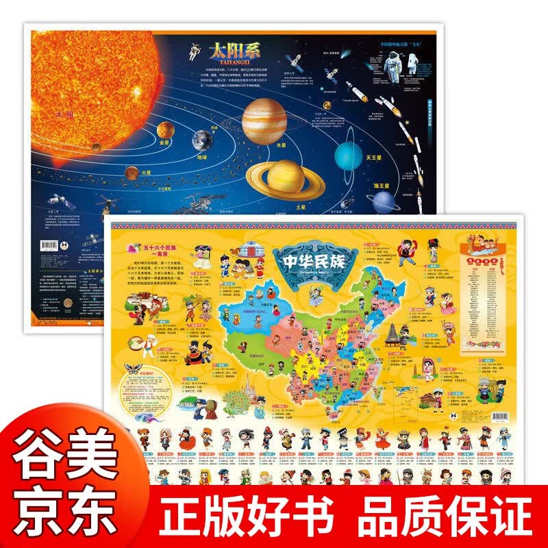 全套10册中国地图和世界地图挂图2023儿童版学生专用中国地形图 挂图中华民族地图+太阳系地图+北极地图+南极地图+海洋地图+史前地图大尺寸高清墙贴书籍畅销书 中华民族+太阳系【2张】 默认1