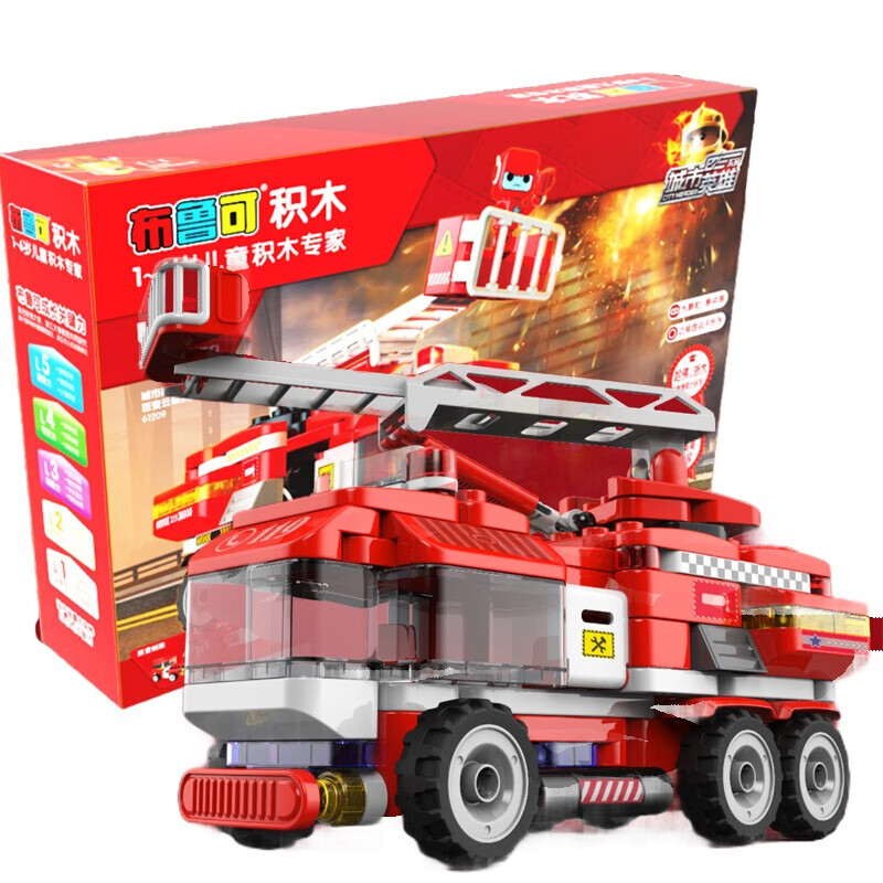 百变布鲁可儿童大颗粒积木玩具 布鲁克小队城市英雄系列 百变云梯消防车M2