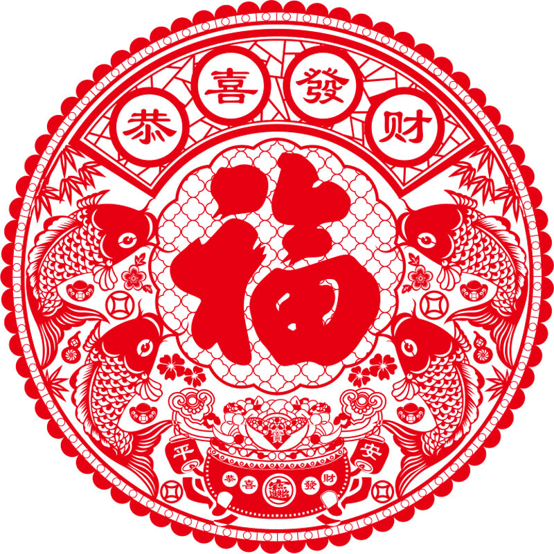 圆形福字帖窗花双面透明招财进宝贴花图字贴纸 恭喜发财一对(2片装)