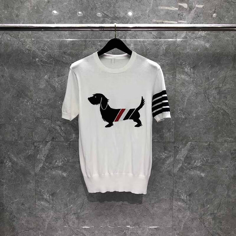 阿布利汤姆布朗经典tb秋季新款男士针织短袖四条杠卡通腊肠狗圆领半袖