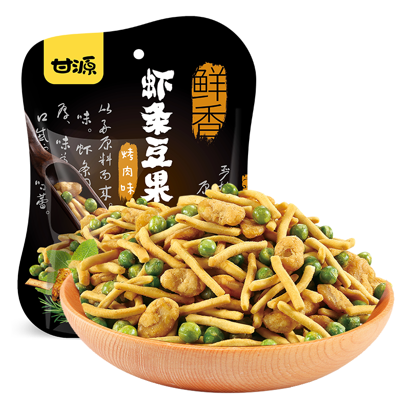 甘源牌虾条豆果瓜子仁蚕豆青豌豆儿童膨化食品追剧小零食休闲零食 鲜虾味虾条豆果75g