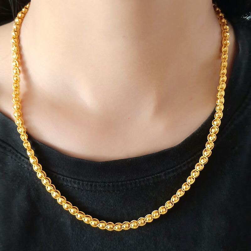 千影珠宝黄金项链男士男女款9999足金光面圆珠子线包珠转运珠结婚金