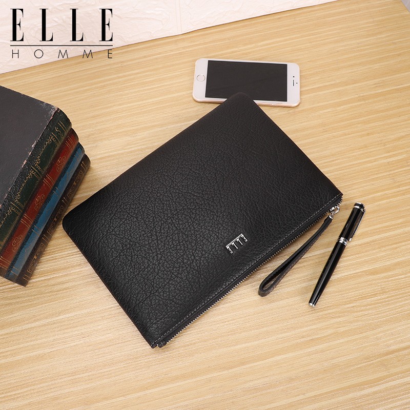 elle homme男士手包信封包头层牛皮大容量手抓包专柜款zg 小号ed95