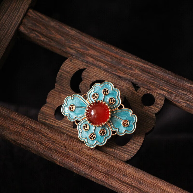 景泰蓝胸针烧蓝别针装饰旗袍汉服压襟西装领扣中国风挂饰玛瑙干 烧蓝