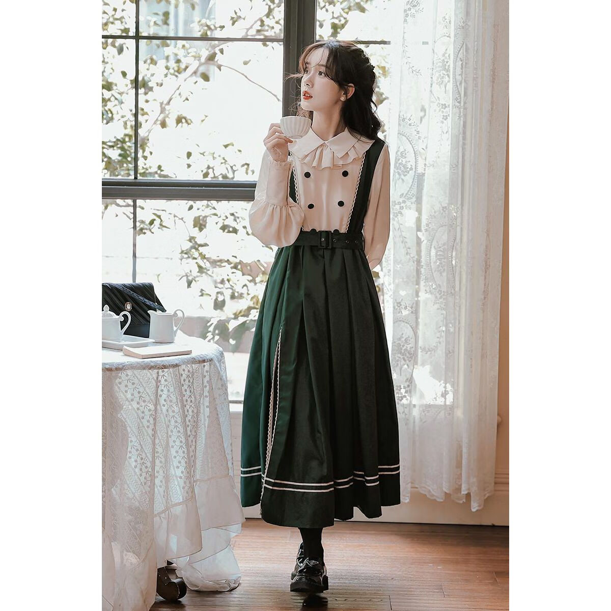 学院风假两件春秋季初中高中学生洛丽塔公主连衣裙轻lo法式长裙女