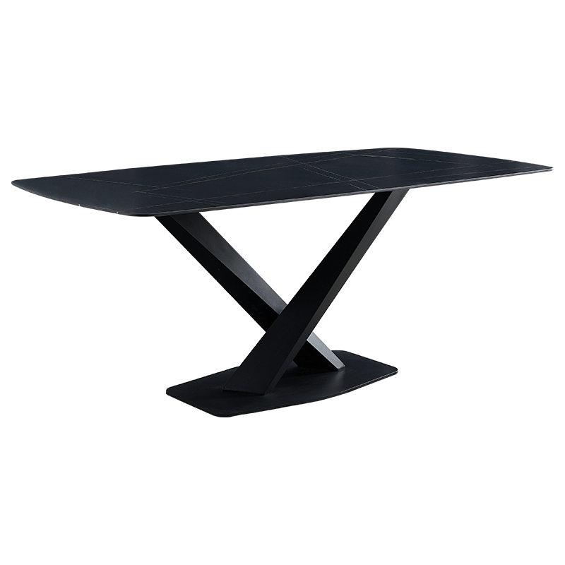 DC德财岩板石耐刮餐桌椅 意式轻奢极简家用小户型长方形深色黑色可定制桌面餐厅家具一桌六椅四椅搭配组合 1.4m餐桌-劳伦黑金面(进口岩板)