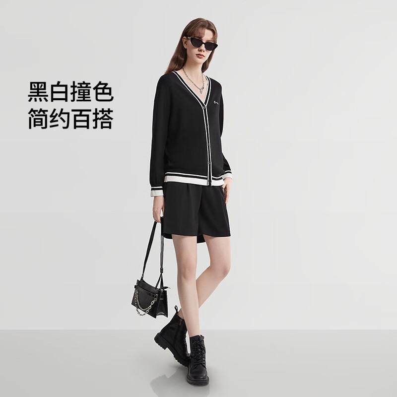 嫚熙(EMXEE)嫚熙孕妇外套宽松遮怀显瘦V领撞色大码开衫孕妇装 黑底白条 L 京东折扣/优惠券