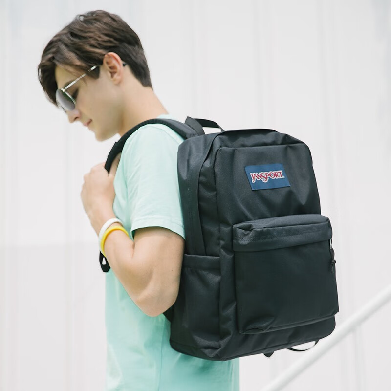 JANSPORT杰斯伯双肩包女学生旅行包26L旅行轻便透气书包男背包 4QUT008 爵士黑-侧边袋