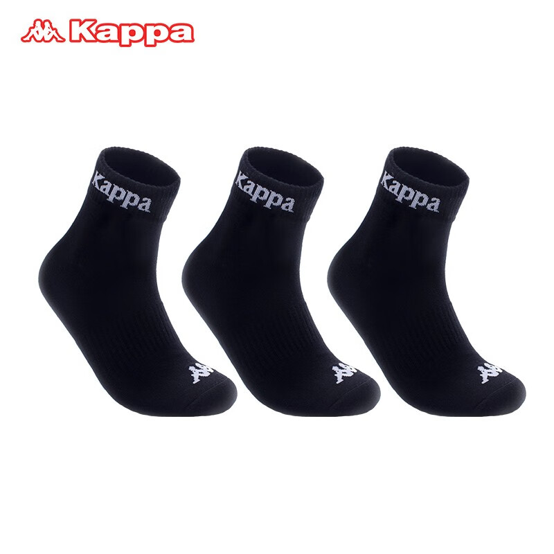 KAPPA卡帕袜子3双装男士袜子男 情侣吸汗棉袜黑色篮球足球运动袜子潮袜 黑3双【KP8W14】