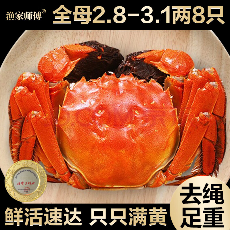 【活蟹】漁家师傅大闸蟹全母2.8-3.1两8只 去绳足重鲜活螃蟹现货生鲜水产实物礼盒怎么样,好用不?
