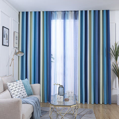 窗帘卧室遮光 蓝色 布帘 1