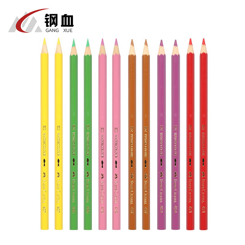 钢血 水溶性油性铅笔绘图标图彩铅绘图彩色铅笔黄绿粉棕紫红各2支12支