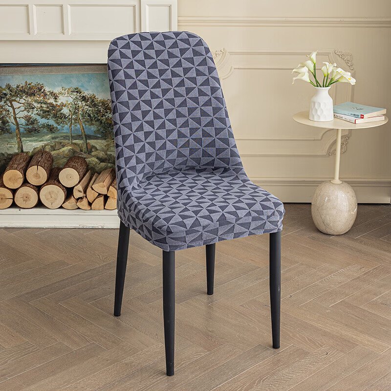 新款四季通用弧形椅子套罩实木家用轻奢餐椅套 浅灰三角立体 一只装