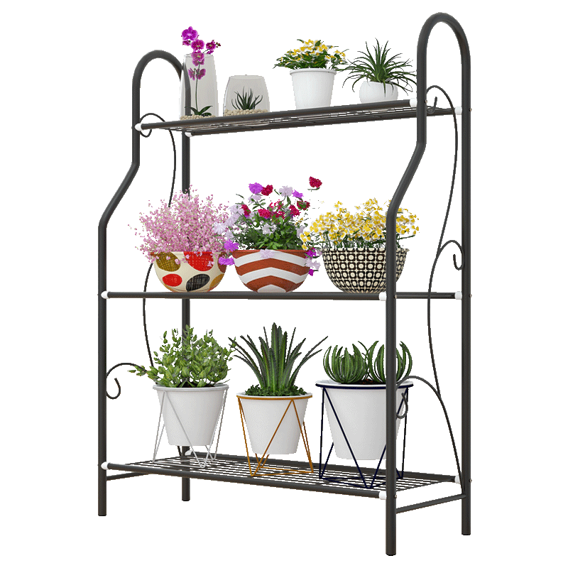 小媳妇 落地花架铁艺多层客厅阳台花盆架壁挂绿萝多肉花架子装饰架 深灰闪银-Z643