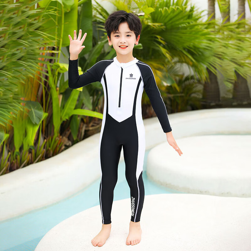 妭嫳(bapie)青少年泳衣男初中生连体长袖长裤游泳衣男中大童运动训练