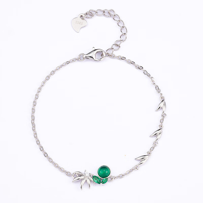 赤瑕宫梅兰竹菊国风原创设计s银绿玉髓竹意手饰小众高级感手链 白金色