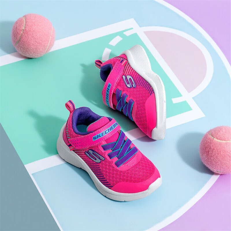 【婷】Skechers斯凯奇童鞋春新款女童纯色魔术贴休闲小童运动鞋 粉红色/紫色 25