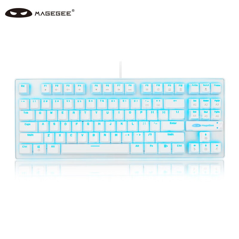 MageGee MK1 机械键盘 有线机械键盘 87键背光游戏机械键盘 台式电脑笔记本游戏小型便携键盘 白色蓝光 青轴