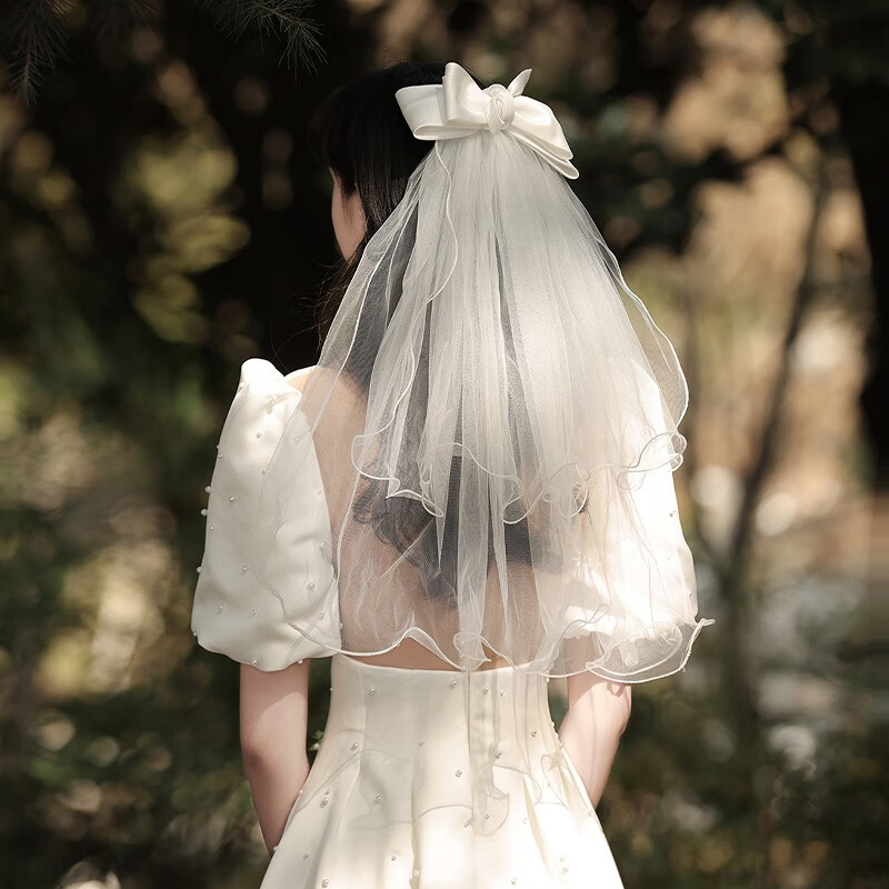 缔晶 求婚新娘头纱领证婚纱登记结婚道具仪式感网红拍摄写真梦幻超仙森系蝴蝶结旅拍婚礼头纱礼物送女友 蝴蝶结头纱F486【发夹款】使用感如何?