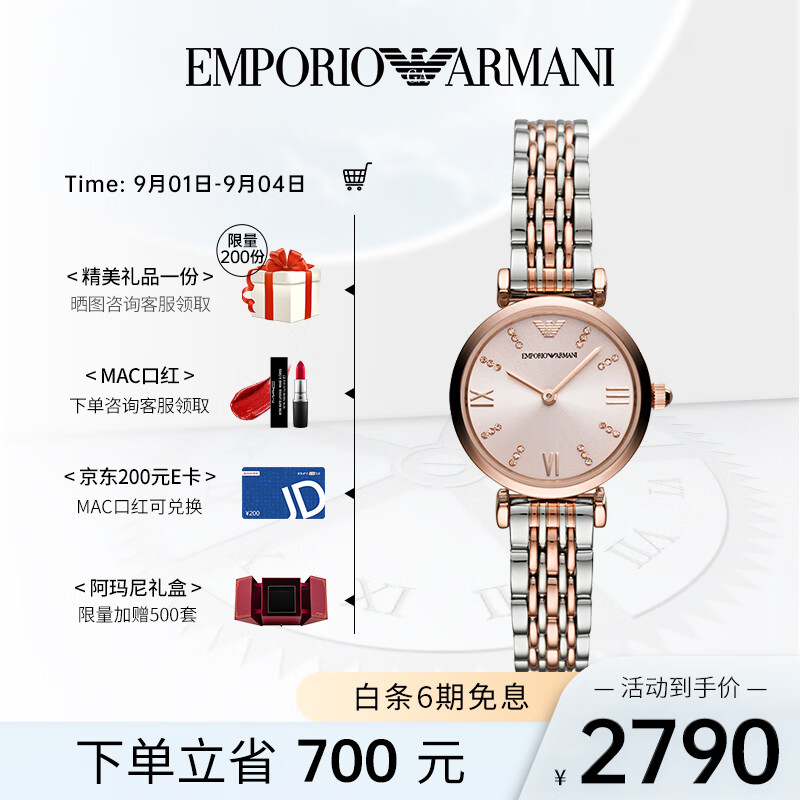 安普里奥·阿玛尼（Emporio Armani）手表女满天星钢带石英小表盘女表生日礼物送女友AR11223