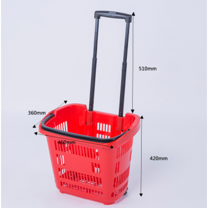 野餐篮子买菜塑料筐购物车 两轮菜篮子潮流时尚 红色