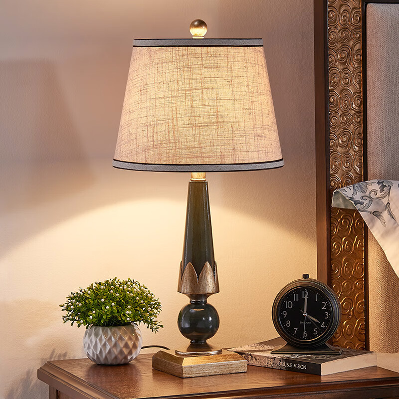 美式台灯客厅沙发角几复古温馨卧室床头台灯遥控可调光