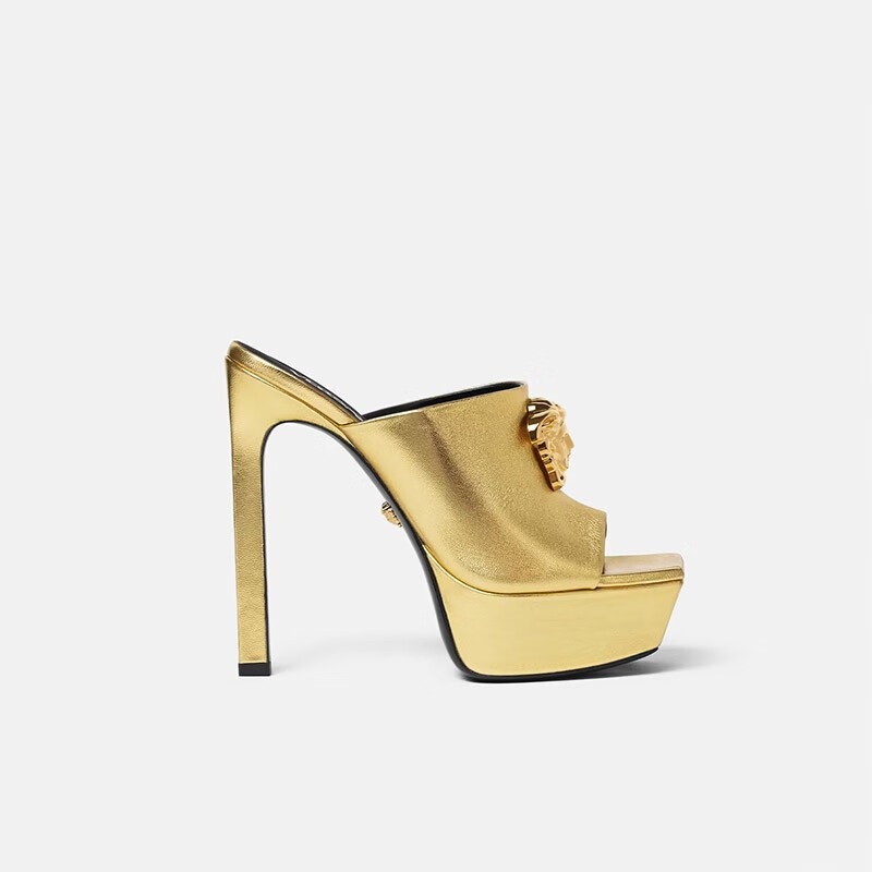 范思哲(versace)奢侈品女鞋 la medusa 美杜莎方头厚底高跟鞋防水台