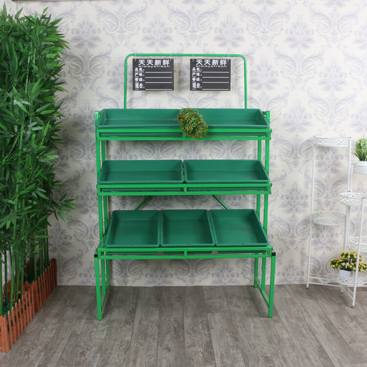 嘉菁衍超市水果货架铁艺收纳框储物果蔬菜架置物架用品果蔬菜架 绿色