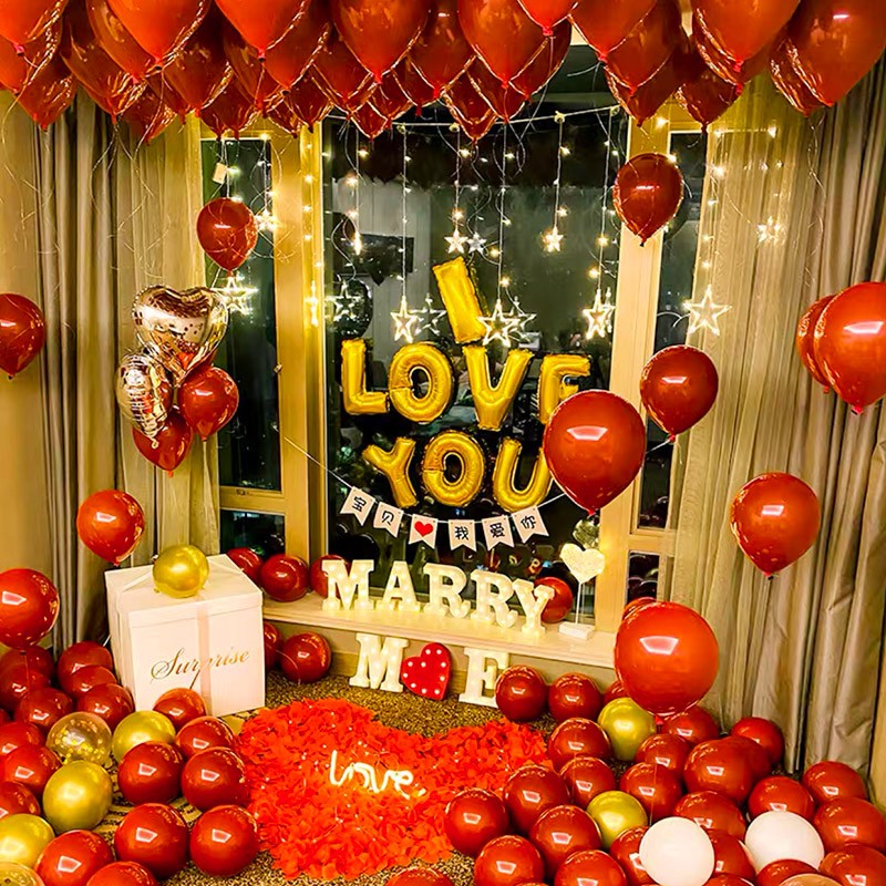 企米520七夕装饰室内求婚布置房间道具浪漫惊喜场景布置情人节气球 红