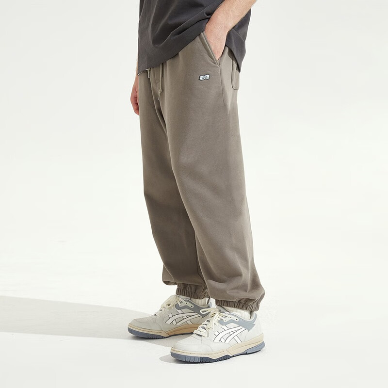 500g毛圈底日系衣多穿潮牌宽松纯色束脚裤长裤针织卫裤男 泥绿色400g