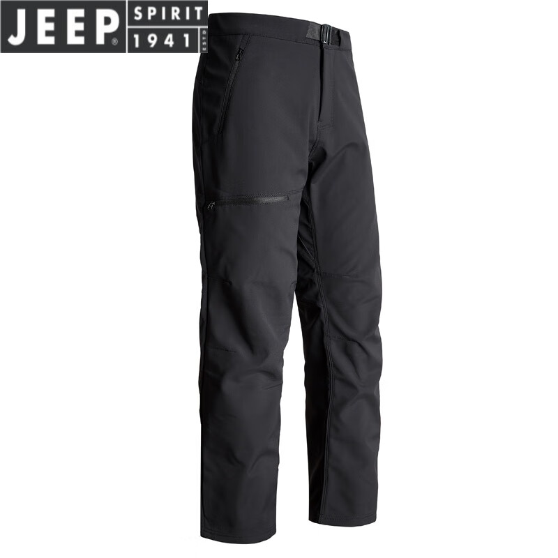 JEEP SPIRIT轻奢加绒冲锋裤时尚三防潮牌保暖休闲裤登山户外冲锋裤 加厚-黑色 L 京东折扣/优惠券