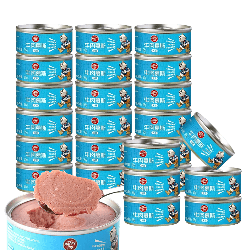頑皮Wanpy狗罐頭狗濕糧泰迪法斗邊牧金毛狗零食成犬慕斯罐 牛肉味95g*24罐