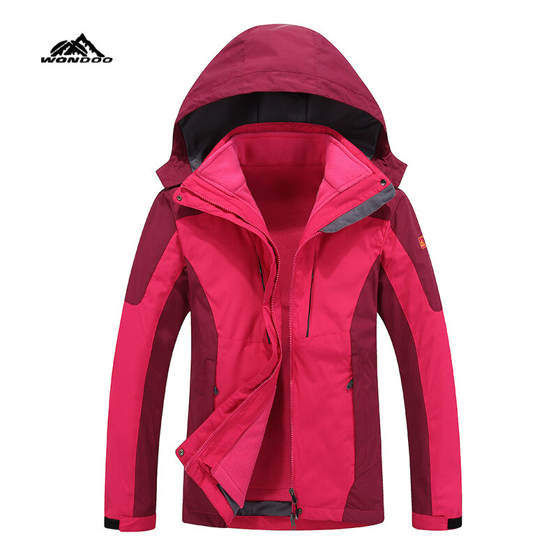 兰伶坊背面冲锋衣男款工作服三合一女款男校服可拆卸加厚钓鱼冬 玫红