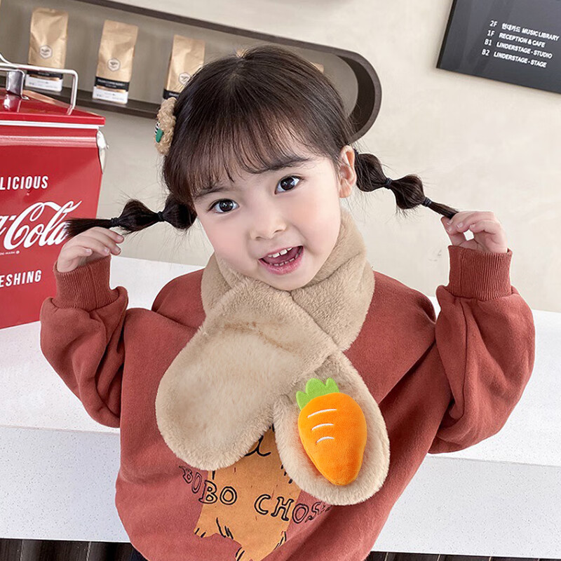达芬奇密码 儿童礼物动物卡通围脖冬季毛绒仿獭兔秋冬天围巾 胡萝卜 裸色 70*10cm