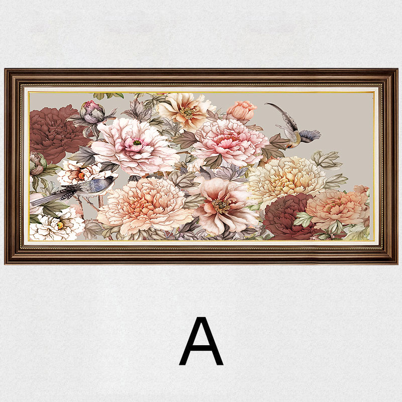 牡丹花挂画 客厅沙发背景墙挂画欧式牡丹花装饰画办公室油画美式壁画