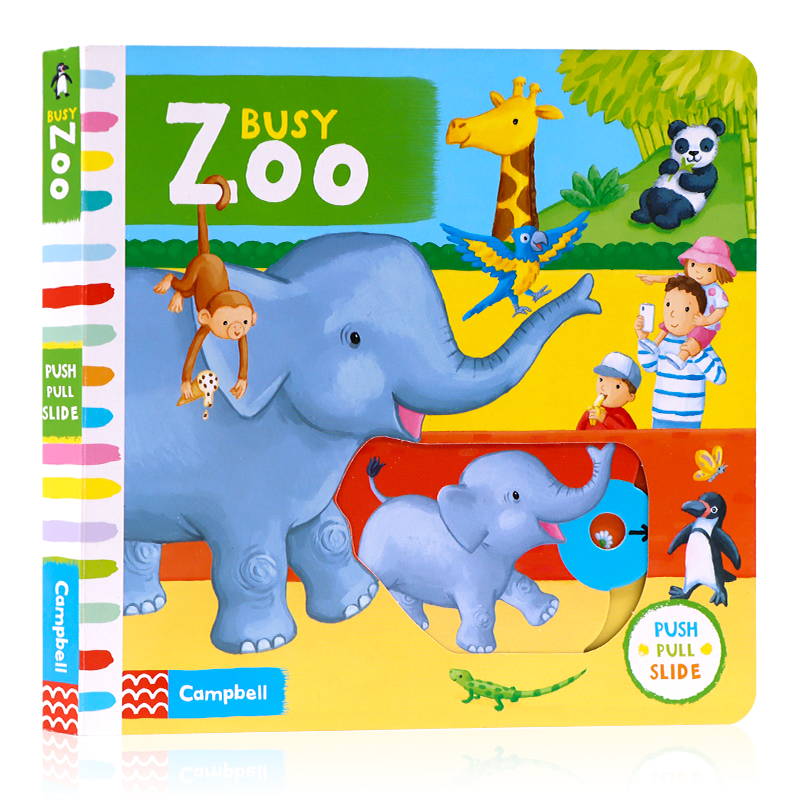 Busy系列 忙碌的动物园操作机关书 英文原版绘本 新版Busy Zoo 推拉滑动机关纸板书 0-1