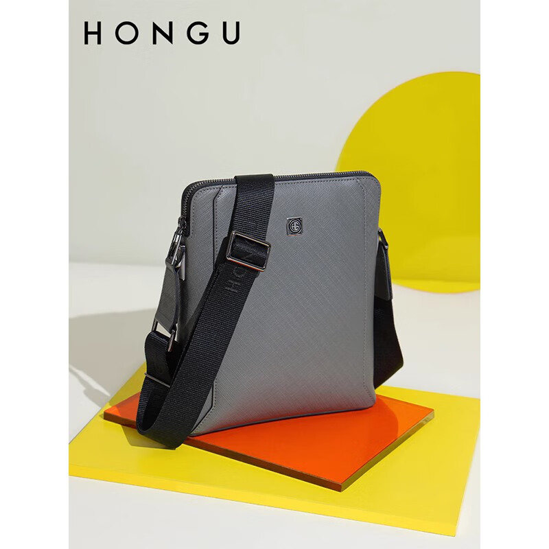 红谷(hongu)2023新款单肩包斜跨包男包头层牛皮简约时尚小背包商务