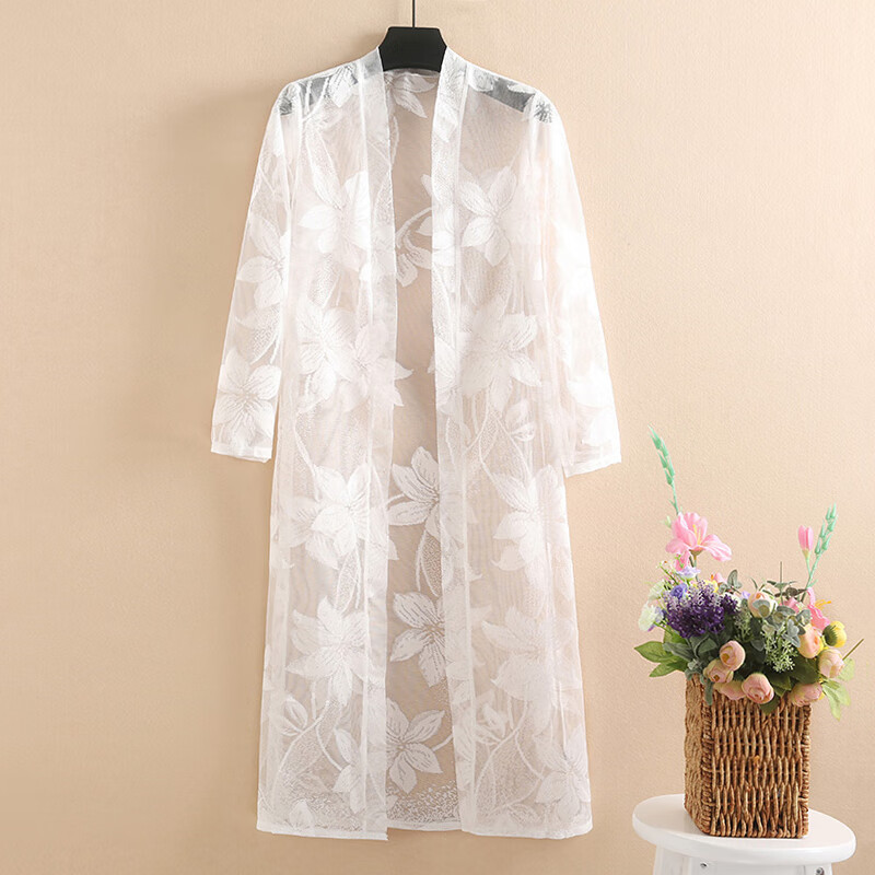 披风雷丝女装耐晒衣女镂空中长款钩花网纱开衫款外衣夏季百搭纱衣外套