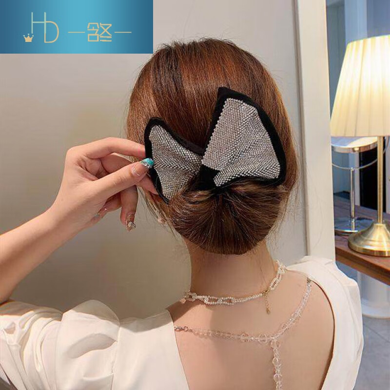 含冬 懒人魔术扭扭夹盘发2021年网红丸子头蝴蝶结镶钻头饰女夏 黑色