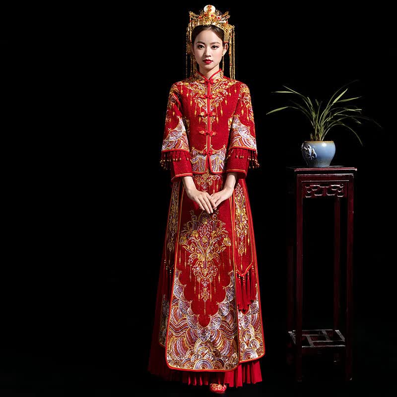 服新娘礼服200斤胖mm结婚女孕妇遮肚中式服禾秀服婚纱新 满天星款式 s
