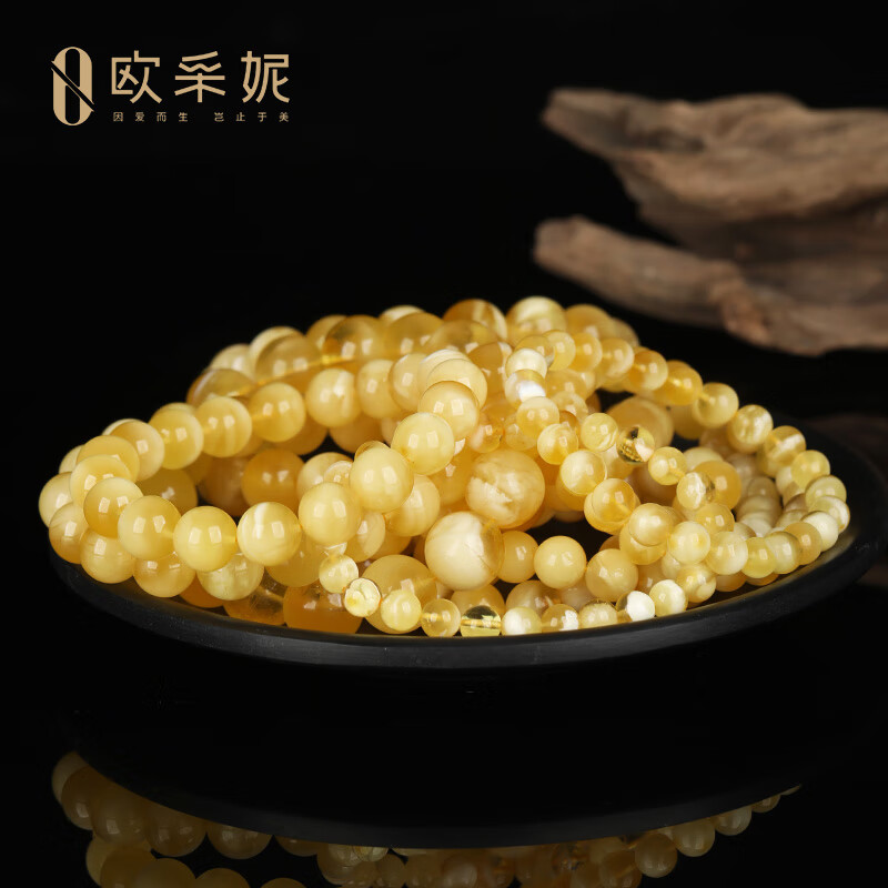 欧采妮蜜蜡手串天然无烤金绞蜜俄料妖花白花佛珠文玩手链送老婆妈妈礼物 11-11.5mm