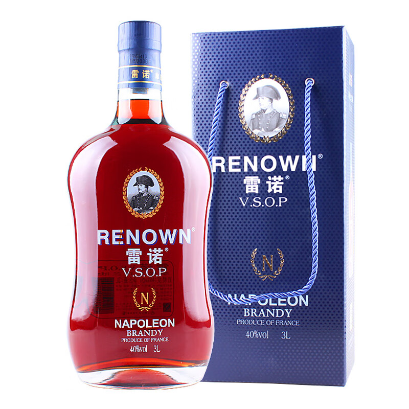 雷诺法国原酒进口renown雷诺拿破仑vsop白兰地3000ml大瓶礼盒洋酒3l